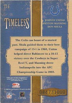 2005 Donruss Classics - Timeless Triples Bronze #TT-6 Johnny Unitas / Peyton Manning / Don Shula Back