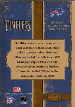 2005 Donruss Classics - Timeless Triples Silver #TT-1 Jim Kelly / Thurman Thomas / Drew Bledsoe Back