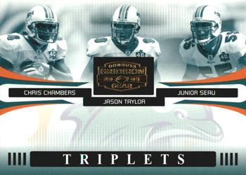 2005 Donruss Gridiron Gear - Triplets Gold #T-7 Chris Chambers / Jason Taylor / Junior Seau Front