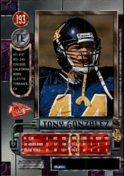 1997 Metal Universe #193 Tony Gonzalez Back