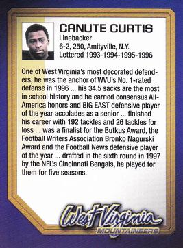 2003 West Virginia Mountaineers Greats Program Cards #NNO Canute Curtis Back