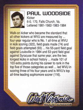 2003 West Virginia Mountaineers Greats Program Cards #NNO Paul Woodside Back