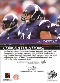 2005 Press Pass - Autographs Bronze #NNO Luis Castillo Back
