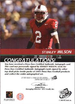 2005 Press Pass - Autographs Bronze #NNO Stanley Wilson Back