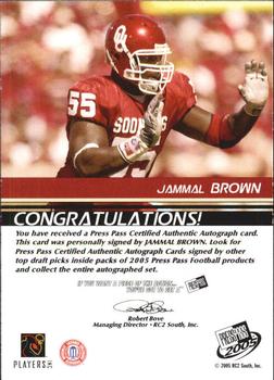 2005 Press Pass - Autographs Silver #NNO Jammal Brown Back