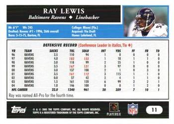 2005 Topps 1st Edition #11 Ray Lewis Back