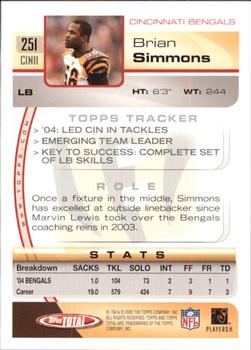 2005 Topps Total - Silver #251 Brian Simmons Back