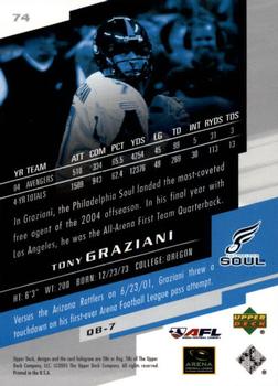 2005 Upper Deck AFL #74 Tony Graziani Back