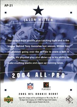 2005 Upper Deck Rookie Debut - All-Pros #AP-21 Jason Witten Back