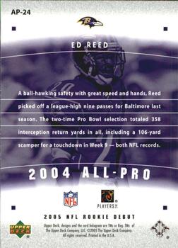 2005 Upper Deck Rookie Debut - All-Pros #AP-24 Ed Reed Back