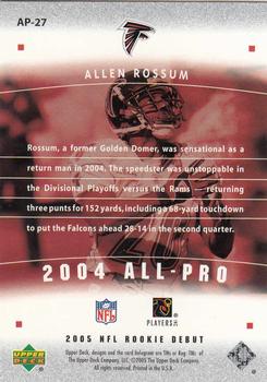 2005 Upper Deck Rookie Debut - All-Pros #AP-27 Allen Rossum Back