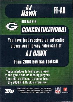 2006 Bowman - Fabric of the Future #FF-AH A.J. Hawk Back