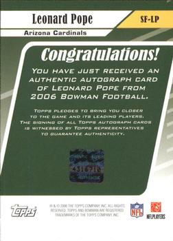 2006 Bowman - Signs of the Future #SF-LP Leonard Pope Back