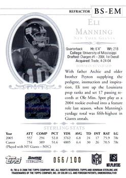 2006 Bowman Sterling - Gold Relic Autographs #BS-EM Eli Manning Back