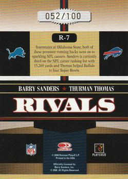 2006 Donruss Gridiron Gear - Rivals HoloGold #R-7 Barry Sanders / Thurman Thomas Back