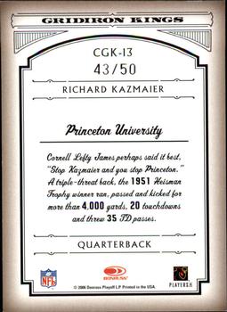 2006 Donruss Threads - College Gridiron Kings Framed Blue #CGK-13 Richard Kazmaier Back