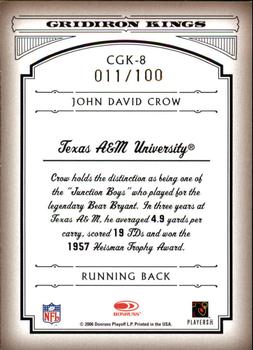 2006 Donruss Threads - College Gridiron Kings Gold Holofoil #CGK-8 John David Crow Back