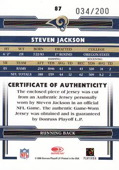 2006 Donruss Threads - Jerseys #87 Steven Jackson Back