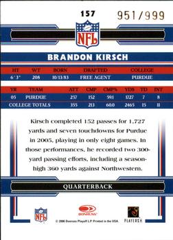 2006 Donruss Threads - Retail Rookies #157 Brandon Kirsch Back