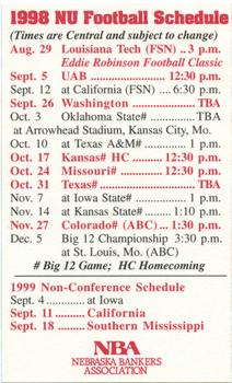 1998 Nebraska Bankers Association Nebraska Cornhuskers Schedules #NNO Chad Kelsay Back