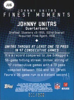 2006 Finest - Johnny Unitas Finest - Moments Refractors #JU6 Johnny Unitas Back