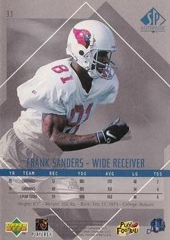 1997 SP Authentic #33 Frank Sanders Back