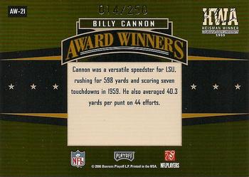 2006 Playoff Contenders - Award Winners Gold #AW-21 Billy Cannon Back