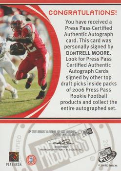 2006 Press Pass - Autographs Silver #NNO DonTrell Moore Back