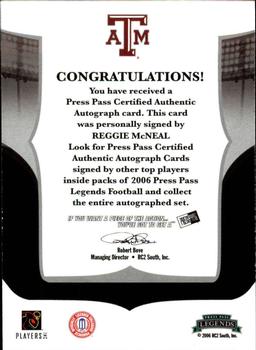 2006 Press Pass Legends - Autographs #NNO Reggie McNeal Back