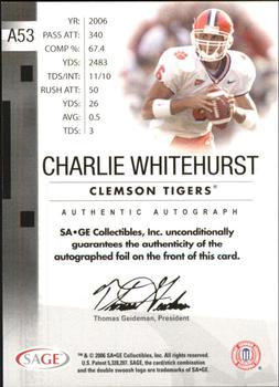 2006 SAGE - Autographs Gold #A53 Charlie Whitehurst Back