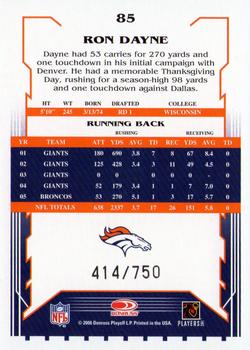 2006 Score - Scorecard #85 Ron Dayne Back