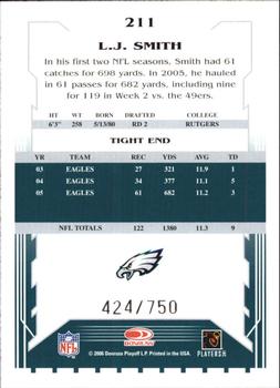 2006 Score - Scorecard #211 L.J. Smith Back