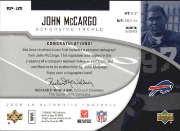 2006 SP Authentic - Autographs #SP-JM John McCargo Back
