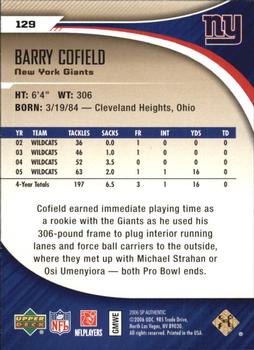 2006 SP Authentic - Gold #129 Barry Cofield Back