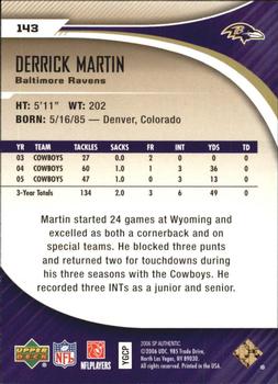 2006 SP Authentic - Gold #143 Derrick Martin Back