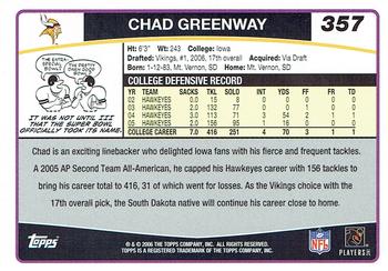 2006 Topps - Special Edition Rookies #357 Chad Greenway Back