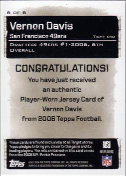 2006 Topps - Rookie Jerseys (Target) #6 Vernon Davis Back