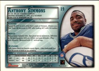 1998 Bowman #19 Anthony Simmons Back