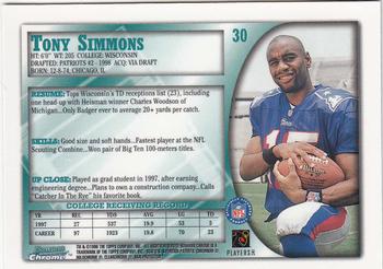 1998 Bowman Chrome #30 Tony Simmons Back