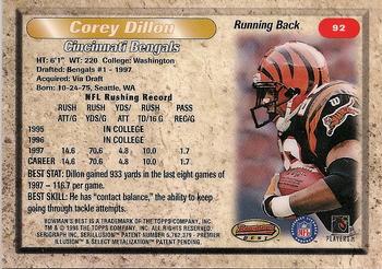 1998 Bowman's Best #92 Corey Dillon Back