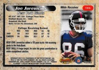 1998 Bowman's Best #104 Joe Jurevicius Back