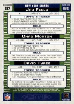 2006 Topps Total - Silver #182 Jay Feely / Chad Morton / David Tyree Back