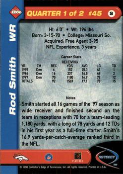 1998 Collector's Edge Odyssey #45 Rod Smith Back