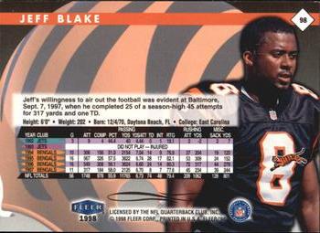 1998 Fleer Tradition #98 Jeff Blake Back