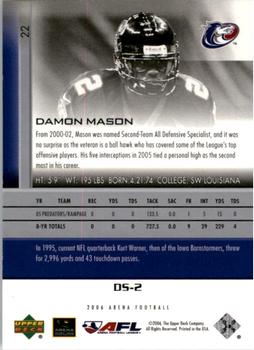 2006 Upper Deck AFL #22 Damon Mason Back