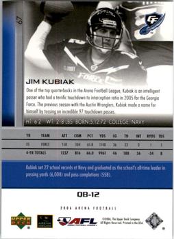 2006 Upper Deck AFL #67 Jim Kubiak Back