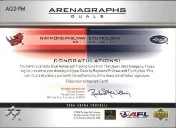 2006 Upper Deck AFL - Arenagraphs Duals #AG2-PM Raymond Philyaw / Etu Molden Back