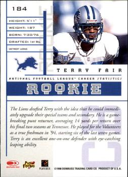 1998 Leaf Rookies & Stars #184 Terry Fair Back
