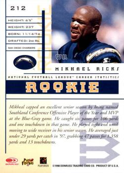 1998 Leaf Rookies & Stars #212 Mikhael Ricks Back