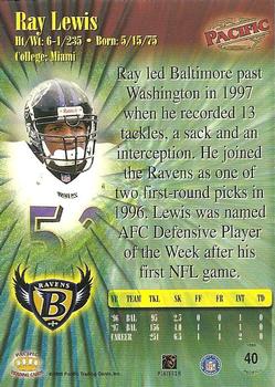 1998 Pacific #40 Ray Lewis Back